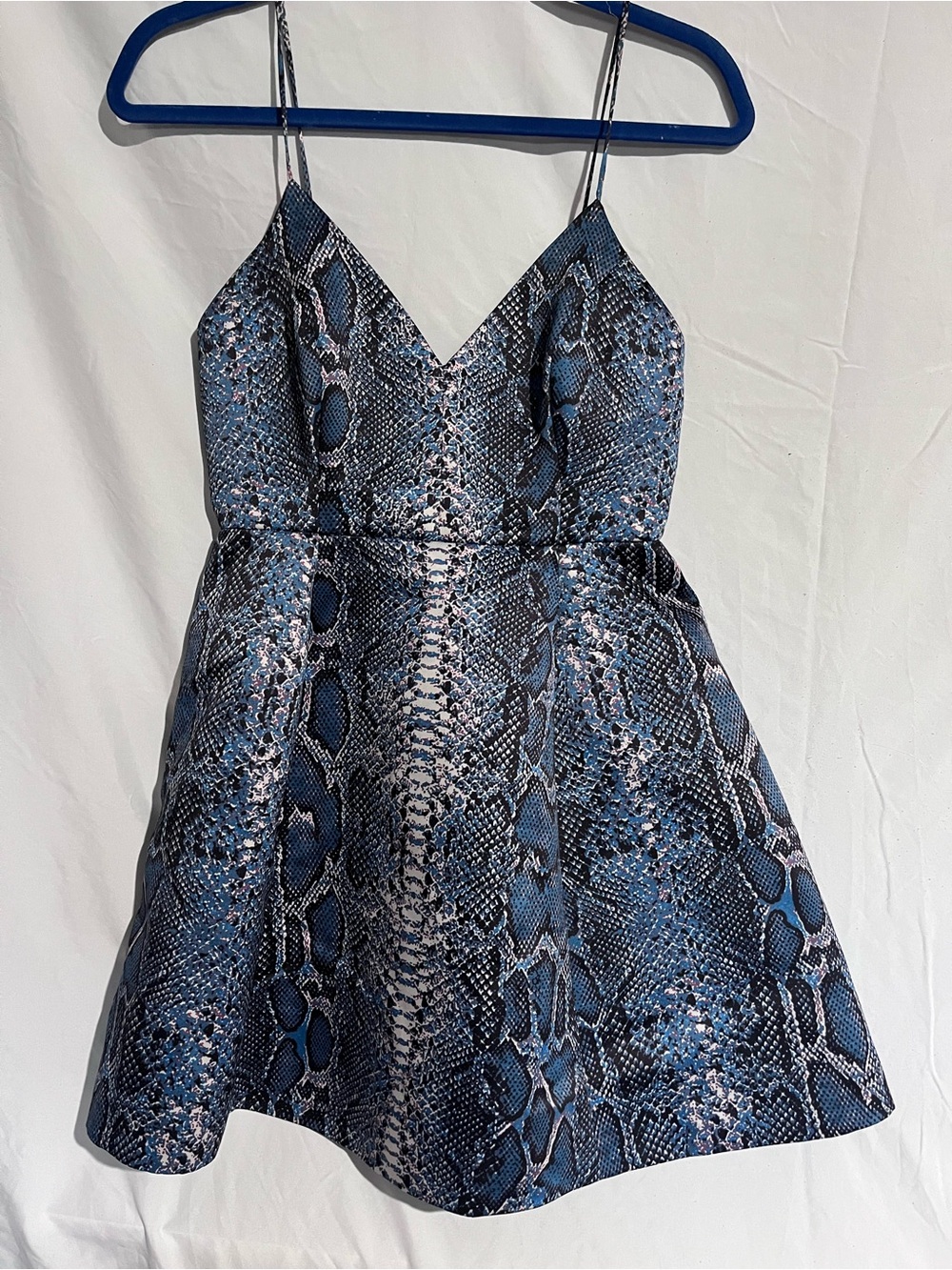 Tularosa Blue Snake-Print V-Neck Mini Dress